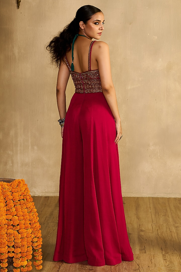Rani Pink Georgette Jumpsuit With Cape by Reeti Arneja at Pernia's Pop Up Shop