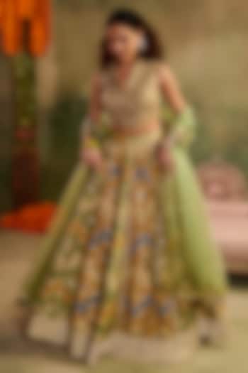Multi-Colored Chanderi Banarasi Wedding Lehenga Set by Reeti Arneja at Pernia's Pop Up Shop