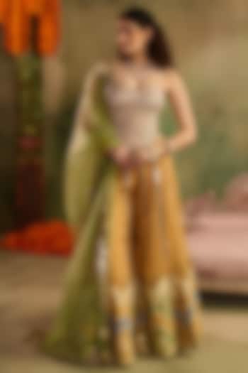 Yellow Chanderi Banarasi Wedding Sharara Set by Reeti Arneja at Pernia's Pop Up Shop