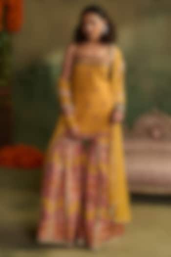 Yellow Chanderi Banarasi Wedding Sharara Set by Reeti Arneja at Pernia's Pop Up Shop