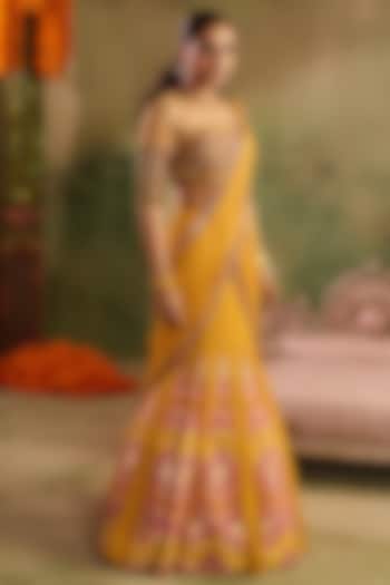 Yellow Georgette Banjara Embroidered Floral Kalidar Wedding Lehenga Set by Reeti Arneja at Pernia's Pop Up Shop