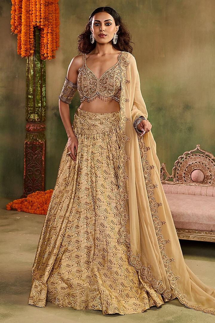 Beige Khadi Silk Wedding Lehenga Set by Reeti Arneja at Pernia's Pop Up Shop