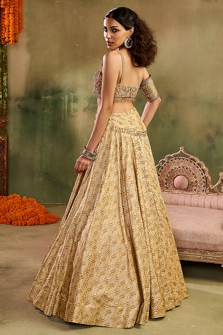 Beige Khadi Silk Embroidered Wedding Lehenga Set by Reeti Arneja at Pernia's Pop Up Shop