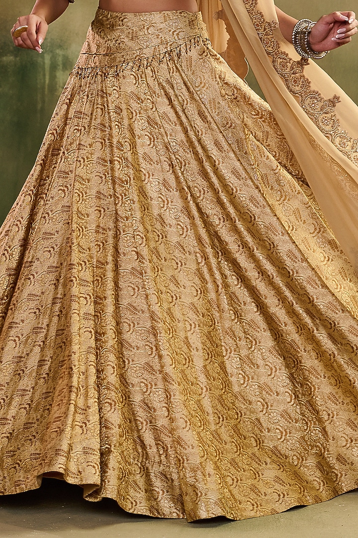 Beige Khadi Silk Embroidered Wedding Lehenga Set by Reeti Arneja at Pernia's Pop Up Shop