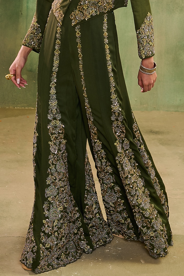 Mehendi Green Georgette Embroidered Paneled Bridal Sharara Set by Reeti Arneja at Pernia's Pop Up Shop