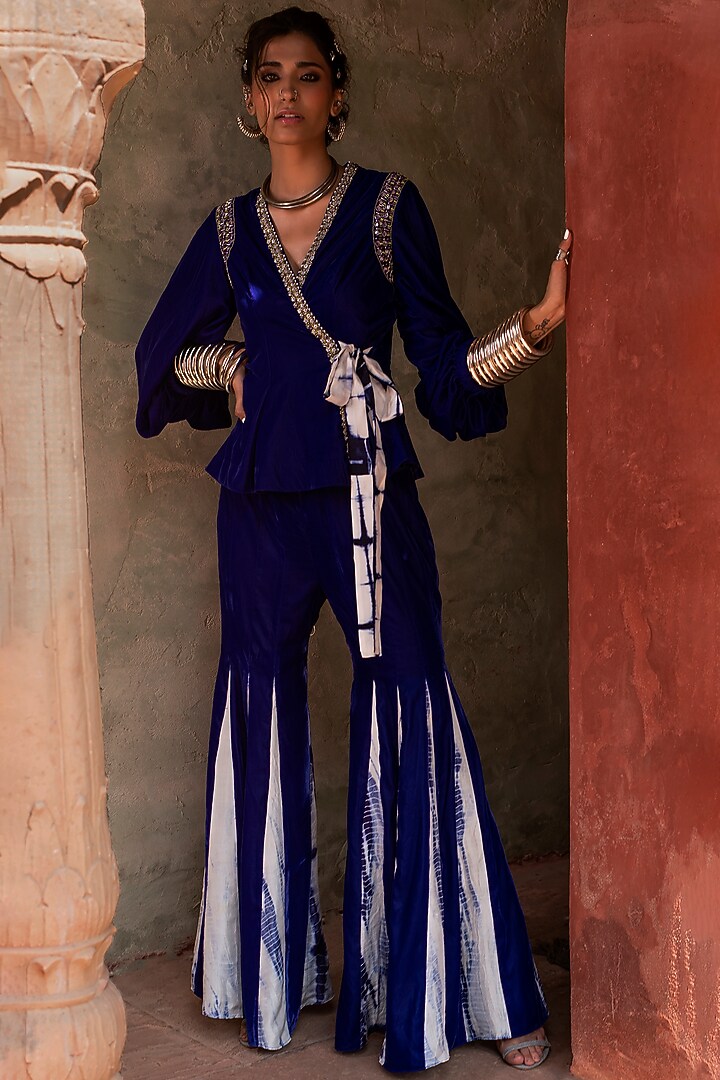 Cobalt Blue Tie- Knot Jacket Set by Reeti Arneja at Pernia's Pop Up Shop