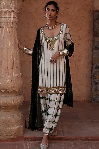 Emerald Green Printed Kurta Set by Reeti Arneja