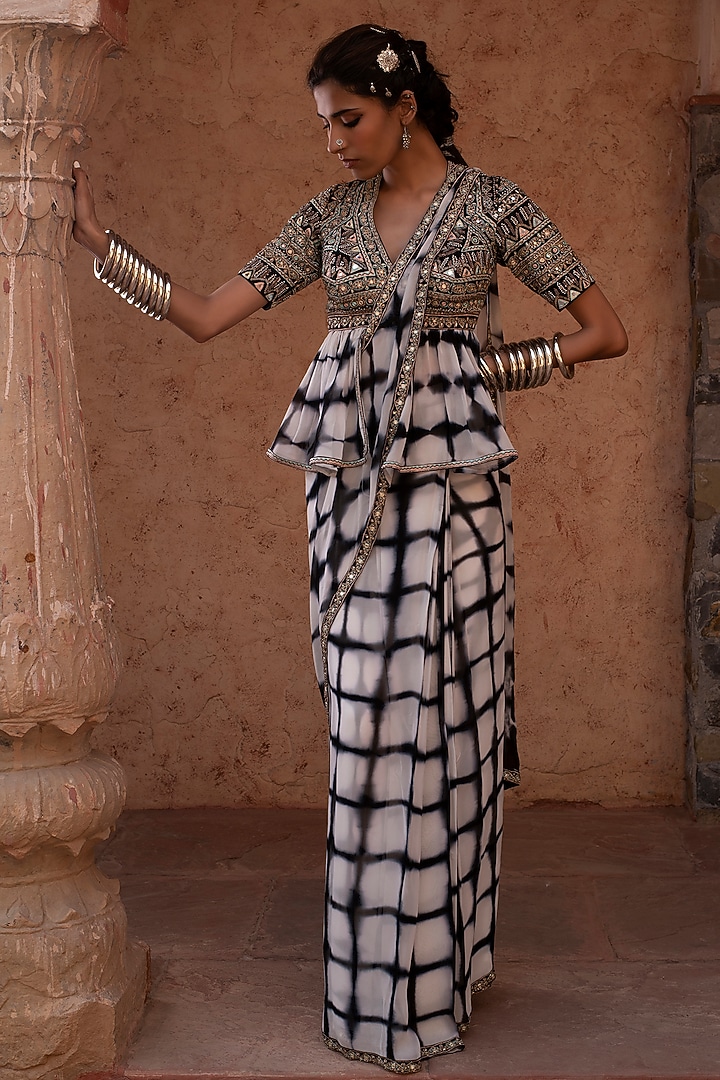 Black Pre-Stitched Wedding Saree Set by Reeti Arneja at Pernia's Pop Up Shop