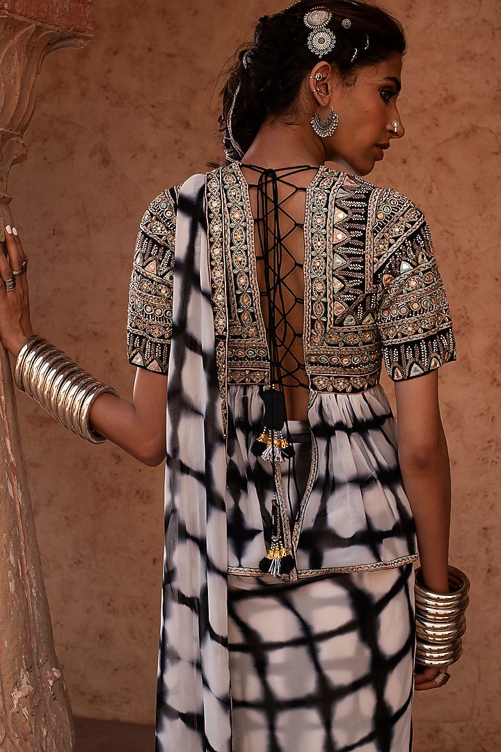 Black Pre-Stitched Wedding Saree Set by Reeti Arneja at Pernia's Pop Up Shop
