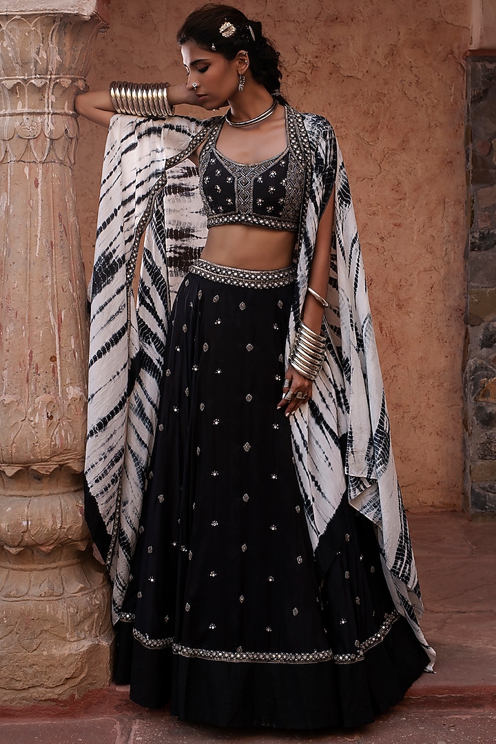 Black Embroidered Wedding Lehenga Set by Reeti Arneja at Pernia's Pop Up Shop