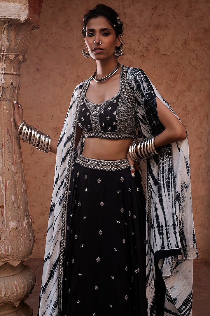 Black Embroidered Wedding Lehenga Set by Reeti Arneja at Pernia's Pop Up Shop