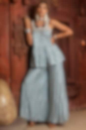 Light Blue Embellished Wedding Sharara Set by Reeti Arneja at Pernia's Pop Up Shop