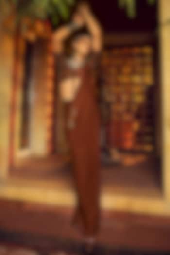 Rust Brown Silk Lycra Wedding Saree Set by Reeti Arneja at Pernia's Pop Up Shop