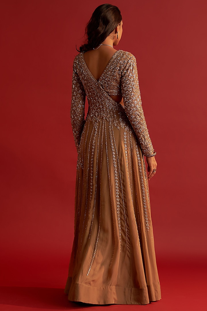 Copper Gold Organza Embellished Reception Gown Saree by Reeti Arneja at Pernia's Pop Up Shop