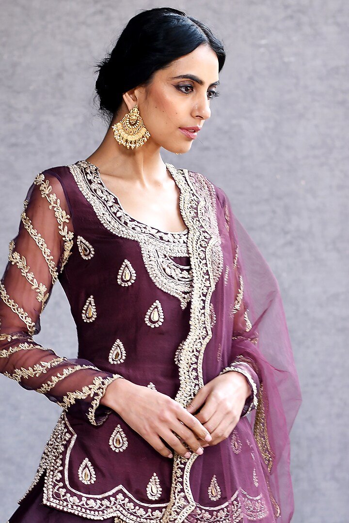 Wine Gota Embroidered Wedding Lehenga Set by Reeti Arneja at Pernia's Pop Up Shop