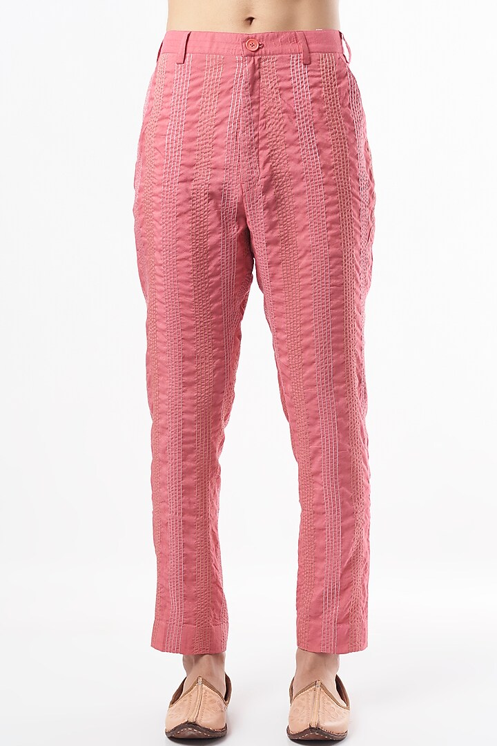 Pink Chanderi Handloom Kurta Set With Jacket by Rar Studio Men at Pernia's Pop Up Shop