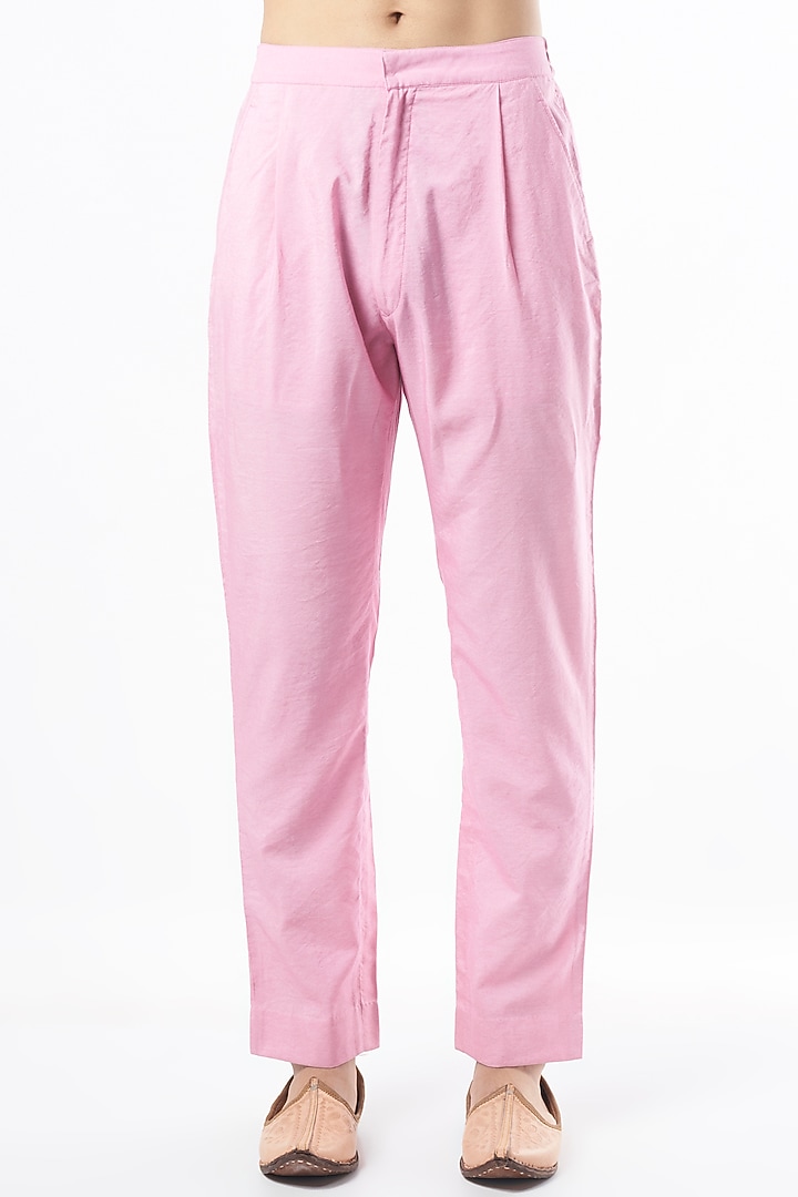 Powder Pink Hand Embroidered Kurta Set by Rar Studio Men at Pernia's Pop Up Shop