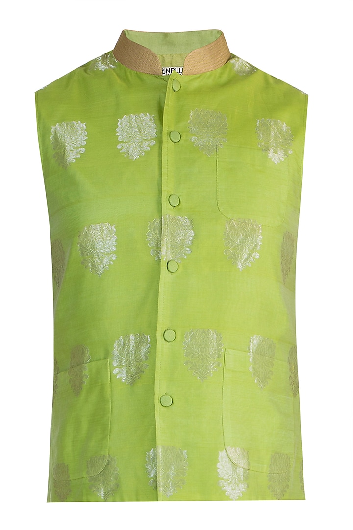 Lime Green Embellished Bundi Jacket by Rar Studio Men