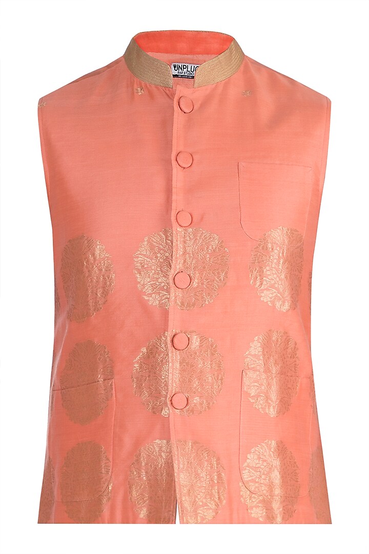 Pink Weaved Bundi Jacket by Rar Studio Men
