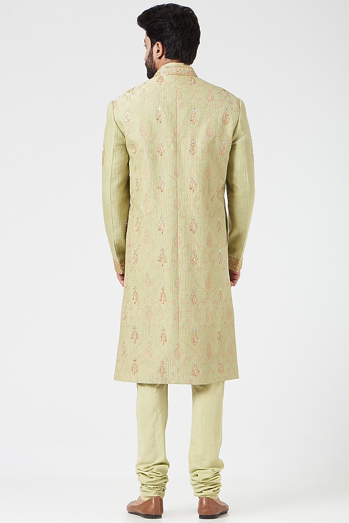 Mint Green Embroidered Groom Sherwani Set by Rar Studio Men at Pernia's Pop Up Shop
