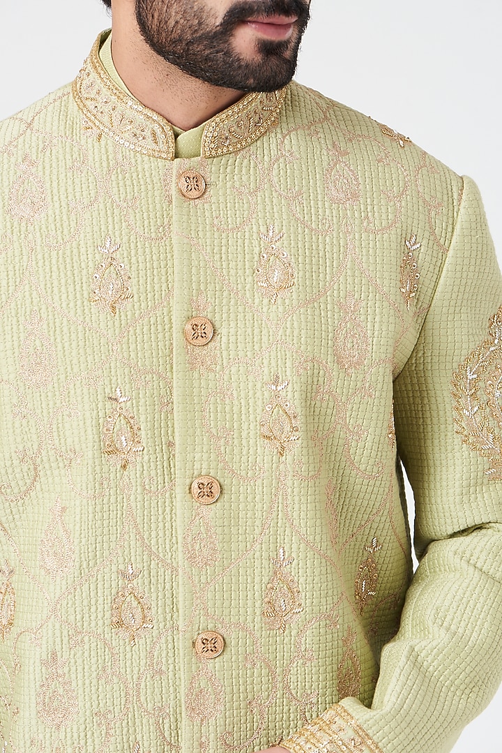 Mint Green Embroidered Groom Sherwani Set by Rar Studio Men at Pernia's Pop Up Shop