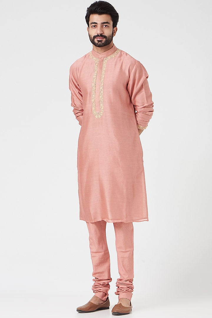 Old Rose Embroidered Wedding Sherwani Set by Rar Studio Men at Pernia's Pop Up Shop