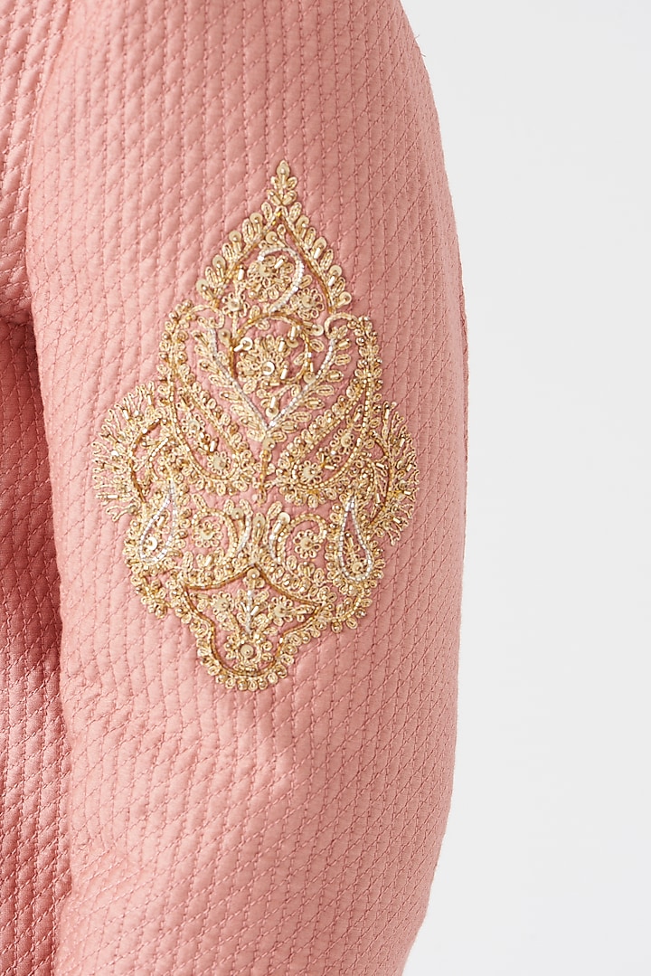 Old Rose Embroidered Wedding Sherwani Set by Rar Studio Men at Pernia's Pop Up Shop