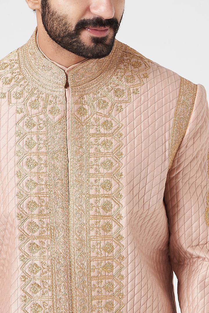 Blush Pink Kurta Set With Bundi Jacket by Rar Studio Men at Pernia's Pop Up Shop