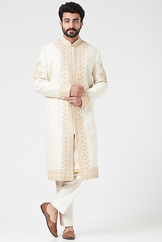 Ivory Embroidered Sherwani Set by Rar Studio Men