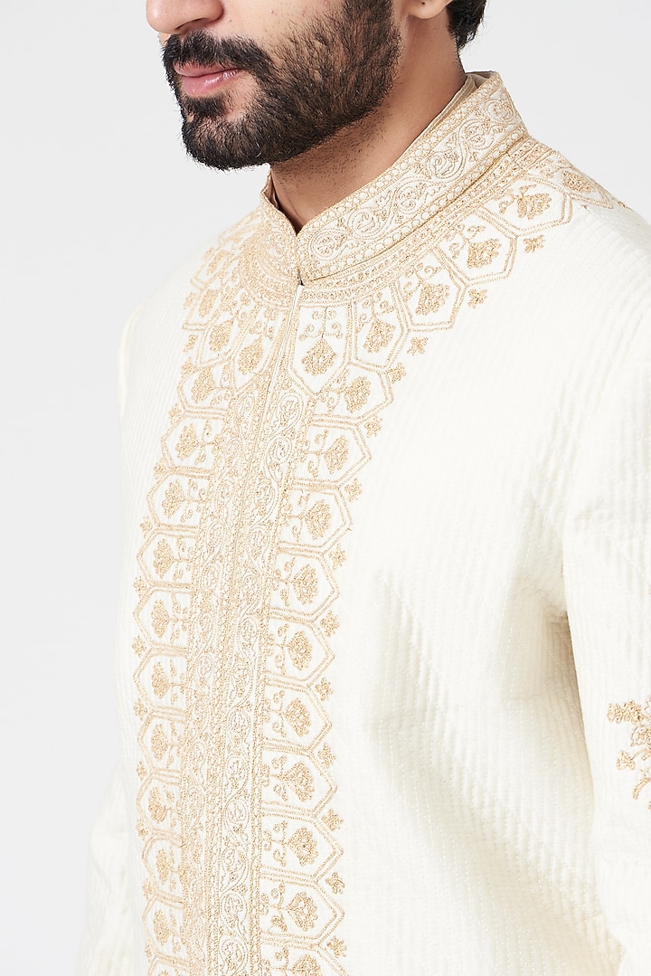 Ivory Embroidered Wedding Sherwani Set by Rar Studio Men at Pernia's Pop Up Shop