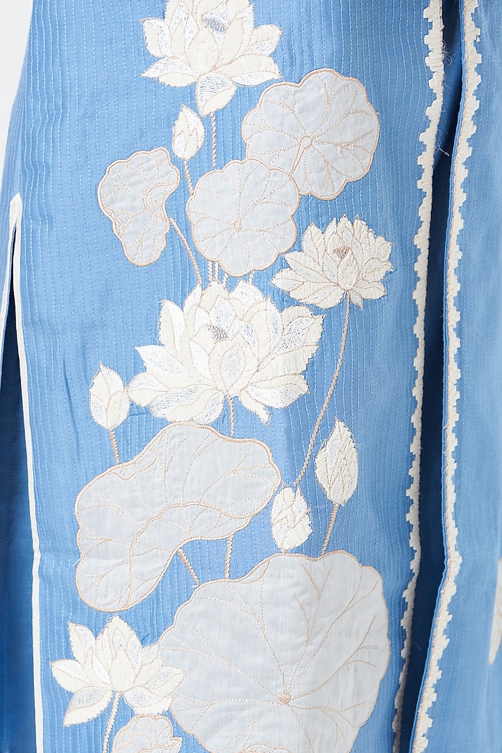 Blue Chanderi Handloom & Silk Cotton Hand Embroidered Wedding Indowestern Set by Rar Studio Men at Pernia's Pop Up Shop