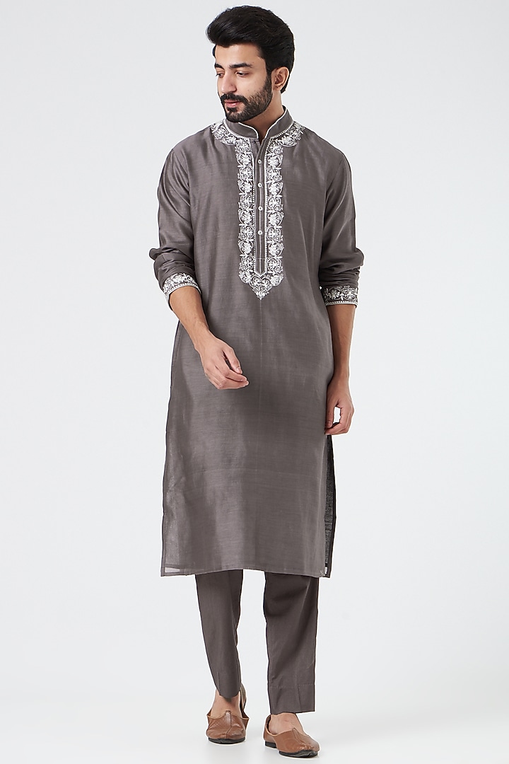Grey Embroidered Indo Western Set by Rar Studio Men at Pernia's Pop Up Shop