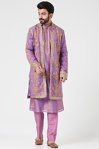 Lavender Embroidered Indo Western Set by Rar Studio Men
