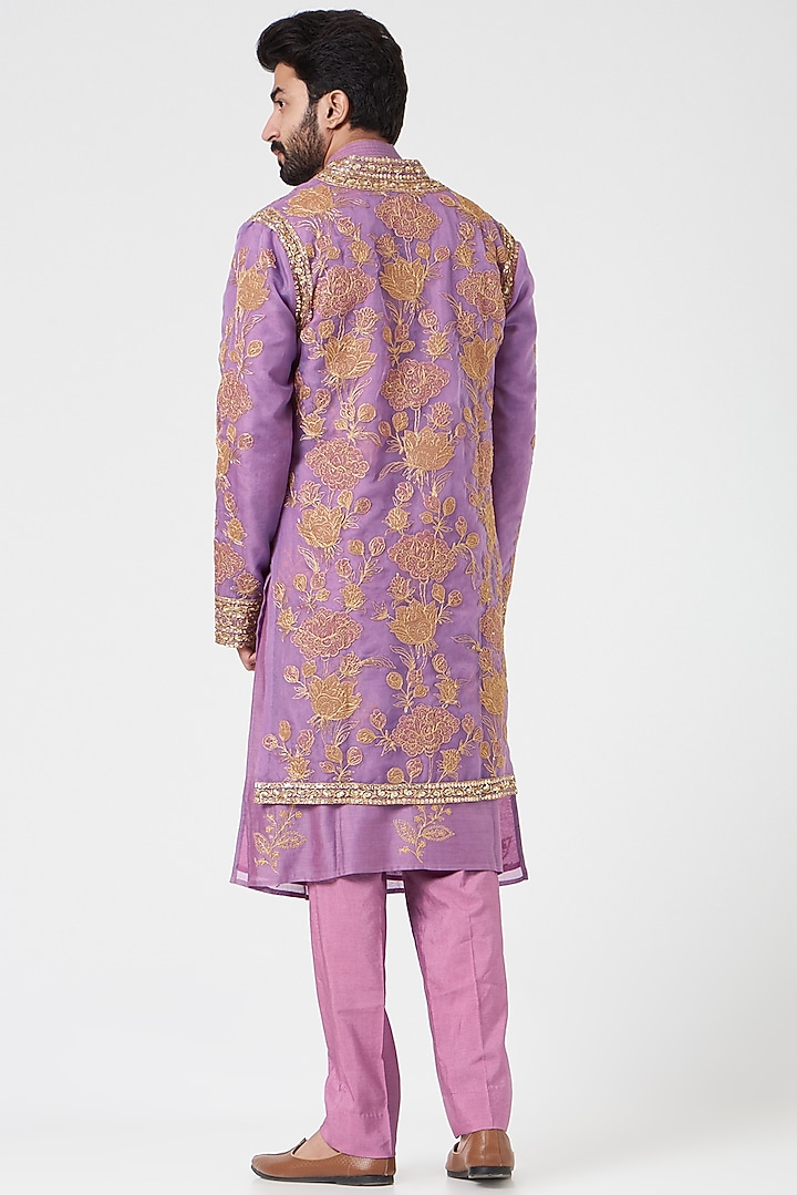 Lavender Embroidered Indo Western Set by Rar Studio Men at Pernia's Pop Up Shop