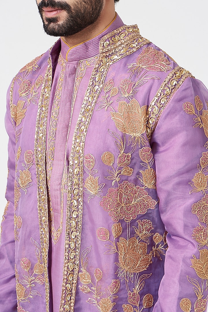 Lavender Embroidered Indo Western Set by Rar Studio Men at Pernia's Pop Up Shop