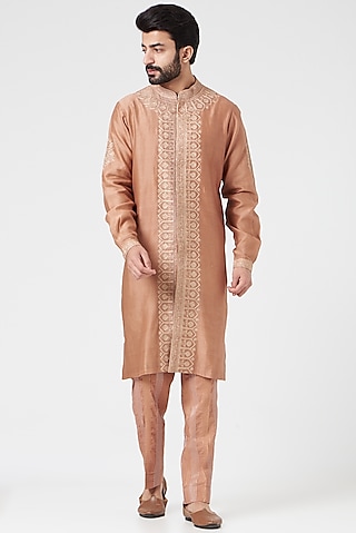 Copper Embroidered Kurta Set by Rar Studio Men