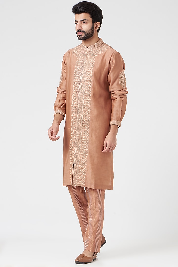 Copper Embroidered Kurta Set by Rar Studio Men at Pernia's Pop Up Shop