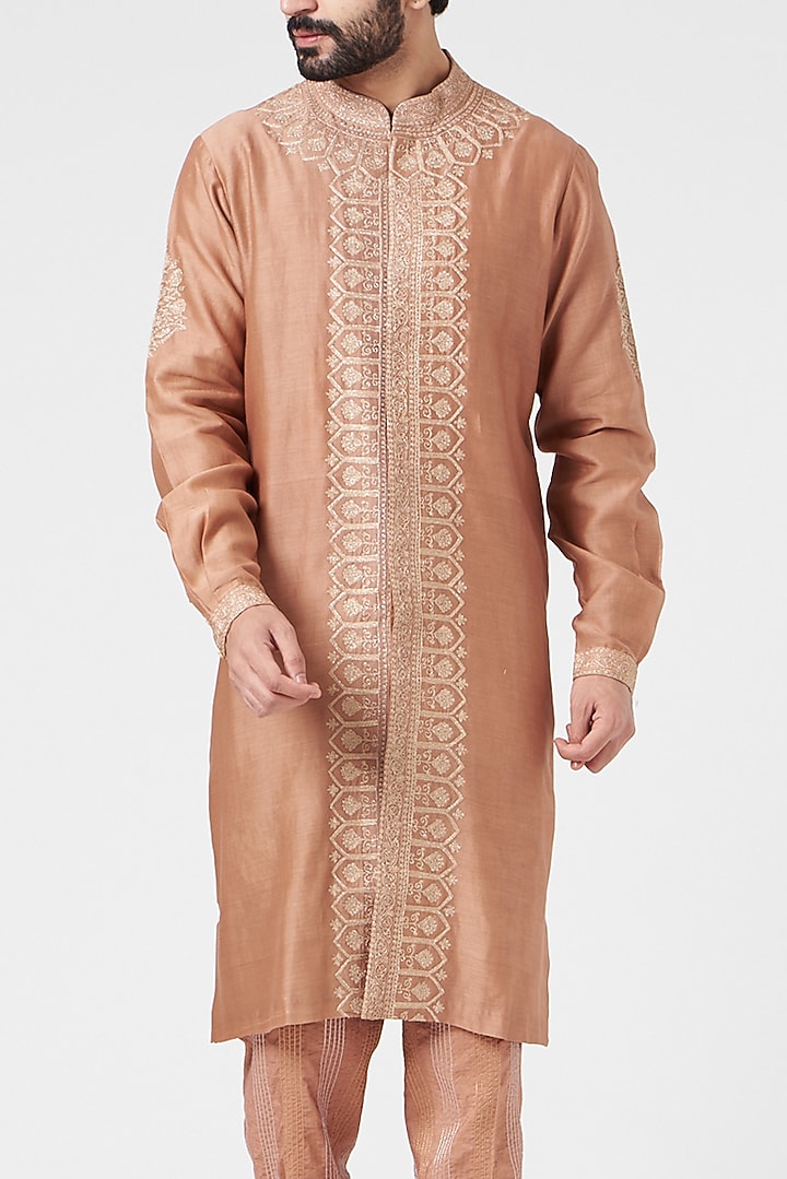 Copper Embroidered Kurta Set by Rar Studio Men at Pernia's Pop Up Shop