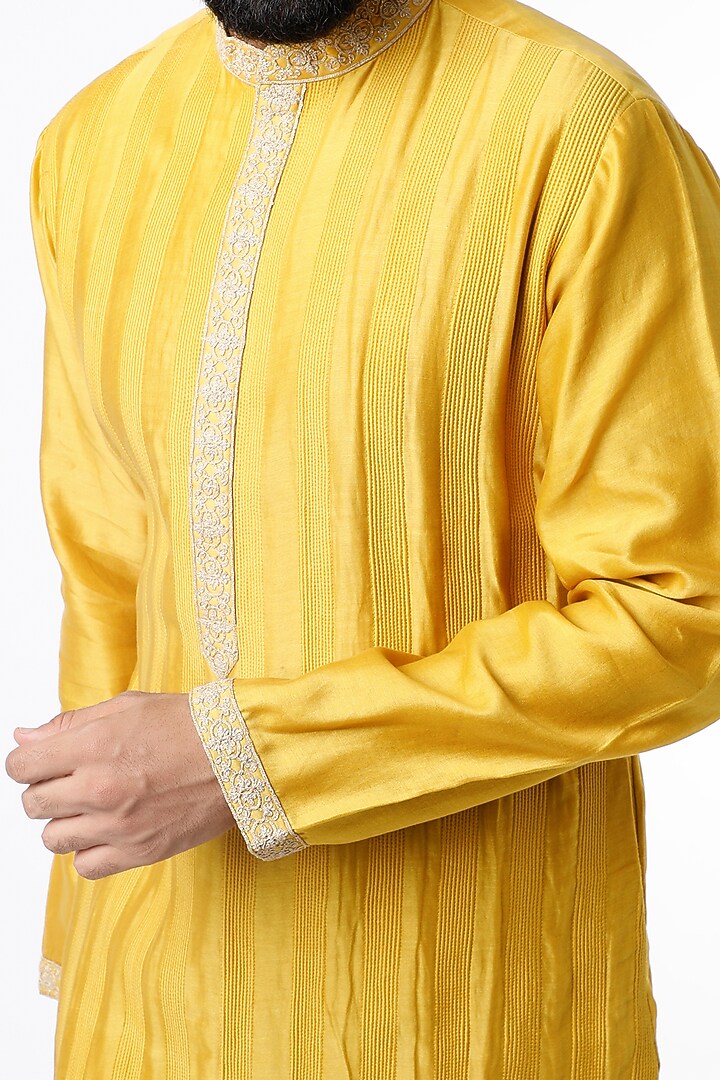 Mustard Thread Embroidered Kurta Set by Rar Studio Men at Pernia's Pop Up Shop