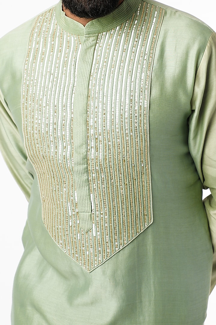 Yellow Silk Sequin & Thread Embroidered Kurta by Rar Studio Men at Pernia's Pop Up Shop