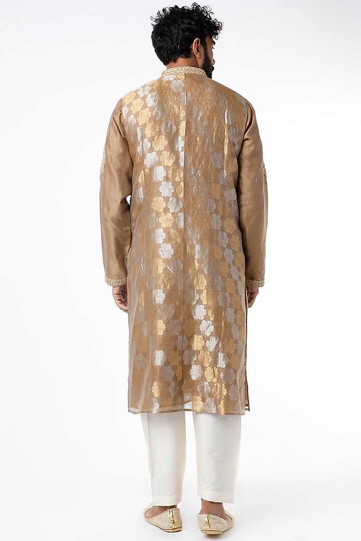 Brown Cotton Aari Embroidered Kurta by Rar Studio Men at Pernia's Pop Up Shop