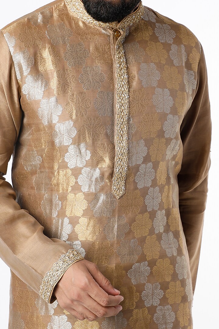 Brown Cotton Aari Embroidered Kurta by Rar Studio Men at Pernia's Pop Up Shop
