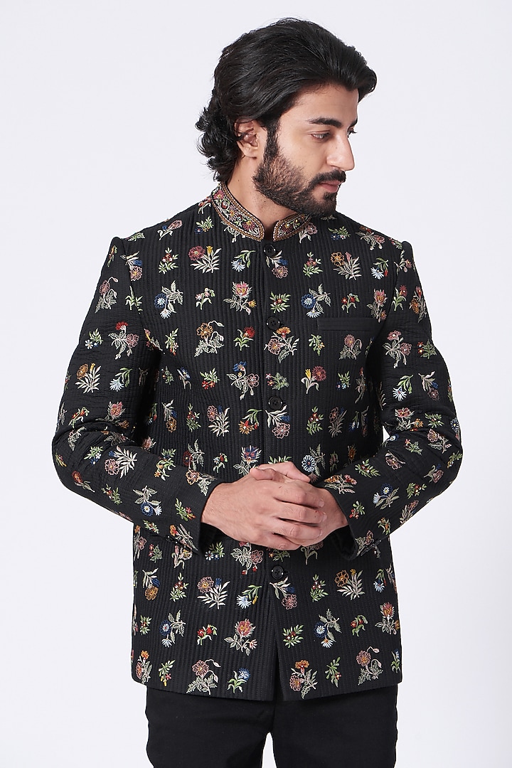 Black Embroidered Quilted Jacket by Rar Studio Men at Pernia's Pop Up Shop