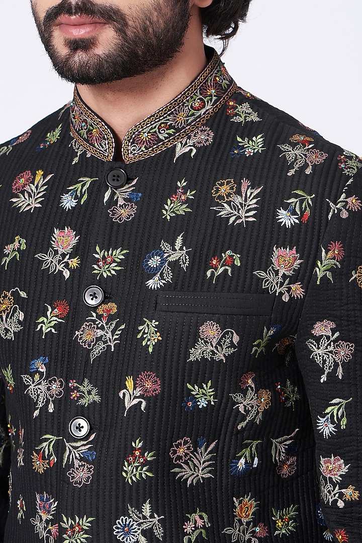 Black Embroidered Quilted Jacket by Rar Studio Men at Pernia's Pop Up Shop