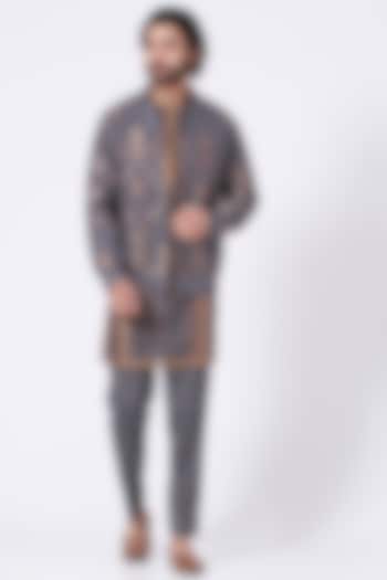 Purple Mughal Jaal Quilted Jacket by Rar Studio Men