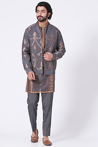 Purple Mughal Jaal Quilted Jacket by Rar Studio Men