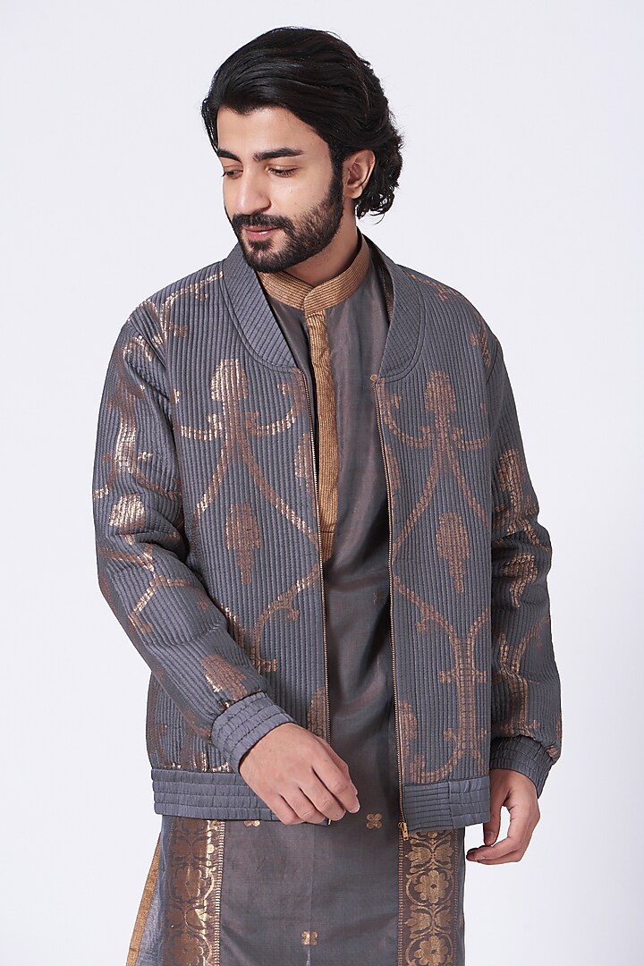 Purple Mughal Jaal Quilted Jacket by Rar Studio Men at Pernia's Pop Up Shop