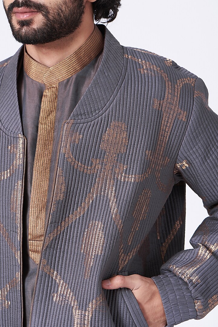 Purple Mughal Jaal Quilted Jacket by Rar Studio Men at Pernia's Pop Up Shop
