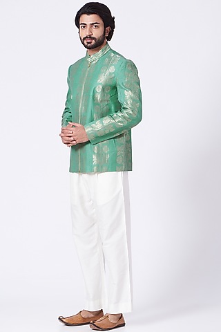 Dull Teal Quilted Jacket by Rar Studio Men