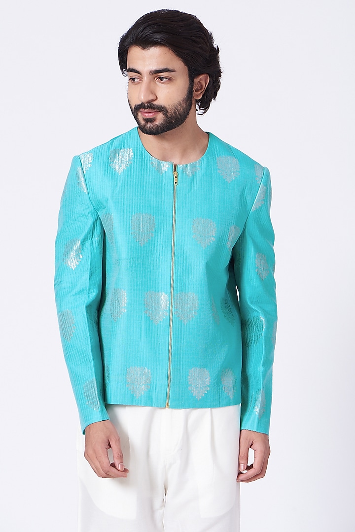 Aqua Quilted Jacket by Rar Studio Men at Pernia's Pop Up Shop